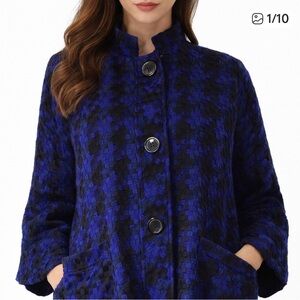 Coldwater Creek Blue and Black Houndstooth Cape Type Blazer Swing Jacket